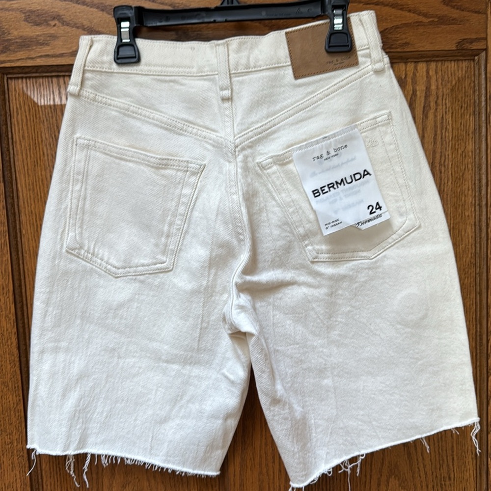 NWT Rag & Bone Cotton blend Denim Vintage style Ecru Bermuda Shorts - Picture 5 of 6